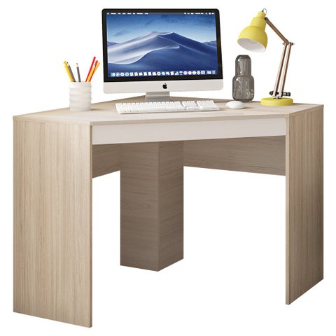 Mesa de Canto em L para Escritório Recta Bege Branco Caemmun