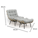 Ver imagem 2 de Poltrona Decorativa Costela com Puff Base Metal Linho - Cinza Claro