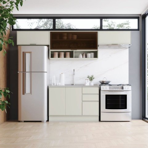 Cozinha Completa Fineze 6 Portas 2 Gavetas com Vidro 100% MDF Areia Hp - Henn