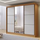 Ver imagem 1 de Guarda-Roupa Casal 3 Portas de Correr com Espelho 100 % MDF Cristal Marrom/Cinamomo/Off White
