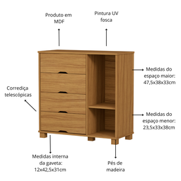 Quarto de Solteiro Cama Mdf com Cômoda 4 Gavetas 1 Porta e Guarda Roupa 3 Portas 2 Gavetas Nature - 9