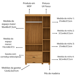 Quarto de Solteiro Cama Mdf com Cômoda 4 Gavetas 1 Porta e Guarda Roupa 3 Portas 2 Gavetas Nature - 11