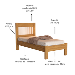 Quarto de Solteiro Cama Mdf com Cômoda 4 Gavetas 1 Porta e Guarda Roupa 3 Portas 2 Gavetas Nature - 3