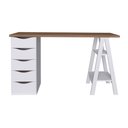 Ver imagem 3 de Escrivaninha Mesa Escritório Moderna Spirit com e 5 Gavetas 2 Prateleiras 136cm Nogal E Branca