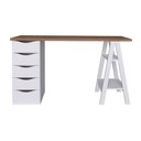 Ver imagem 3 de Escrivaninha Mesa Escritório Moderna Spirit com e 5 Gavetas 2 Prateleiras 100% MDF 136cm Nogal e Branca Artany