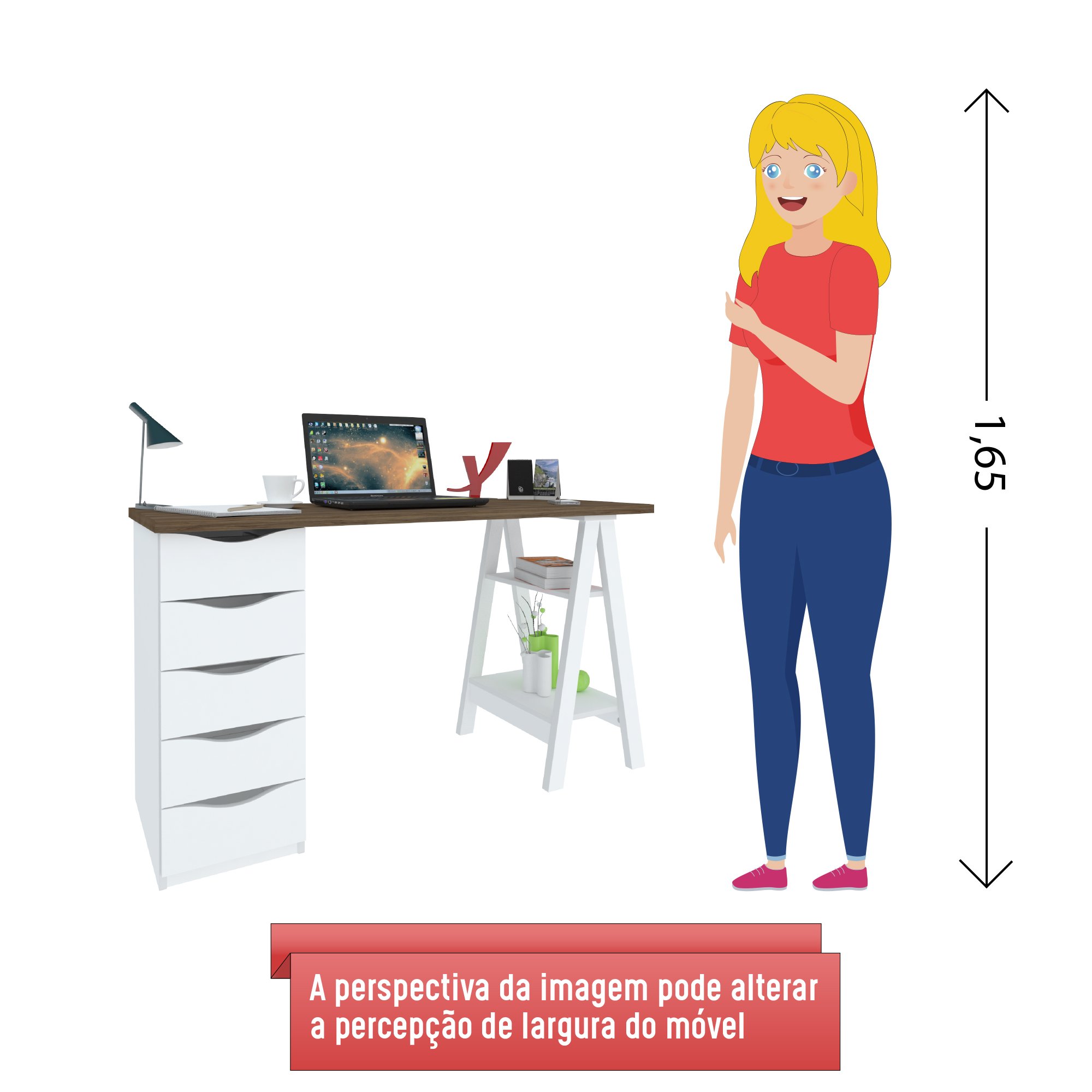 Escrivaninha Moderna Spirit com 5 Gavetas e 2 Prateleiras  - 14