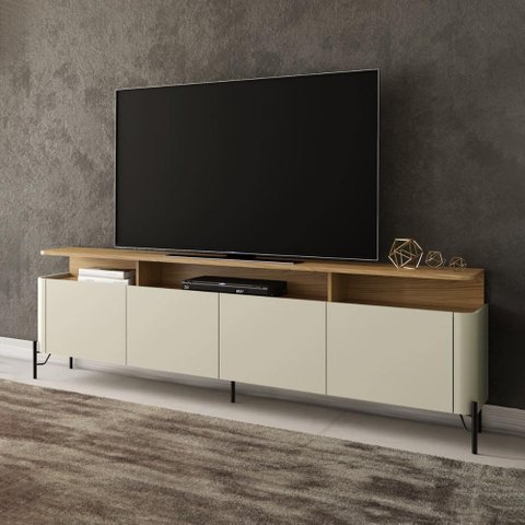 Rack Bancada 180cm para Tv com 4 Portas 100% Mdf Cor:louro e Luna com Preto