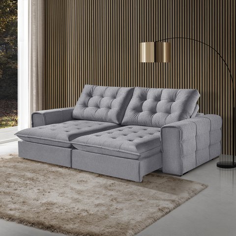 Sofá Retrátil e Reclinável Galliano 2,50m - Fortbello Estofados:cinza