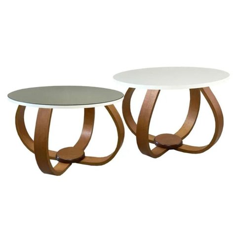 1/3 Conjunto Mesa de Centro e Lateral Pés Cebola Composê Espelhada Branco Branco