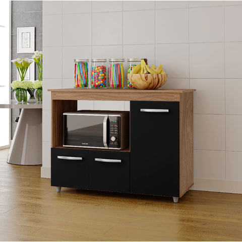 Balcão Multiuso Liza de Cozinha para Forno Microondas Savana/preto - Moblis