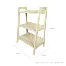 Estante Tipo Escada Pipa 3 Prat 88a X 60l X 38p em Madeira de Pinus - Natural - 3