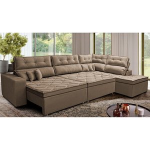 Sofá de Canto Retrátil e Reclinável Direito 3,00x2,36m Molas Cama inBox Espanha Velusoft Castor