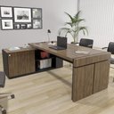 Ver imagem 2 de Mesa Diretor em L com Tomada Tamburato A06 Marrom-preto - Mpozenato