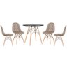 Conjunto Mesa Redonda Eames 80cm preto + 4 Cadeiras estofadas Eiffel Botonê Nude - 1