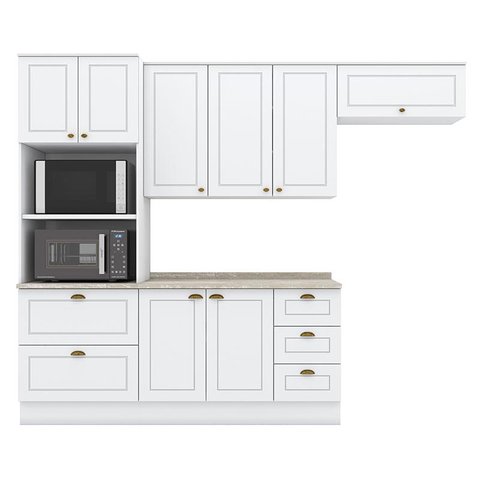Cozinha Modulada Americana 4 Peças Branco HP com Tampo Calcare – Henn