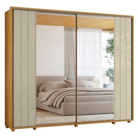 Guarda Roupa Casal Dalí Ripado 2 Portas Deslizantes Cumaru/opala com 8 Espelhos - Madetec