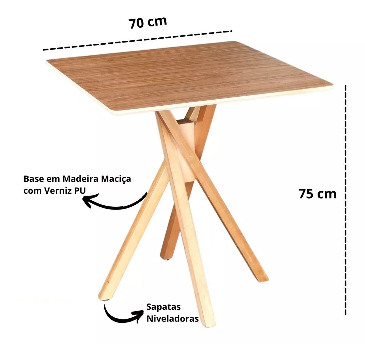 Mesa Quadrada em Madeira de 60cm June na Cor Freijó - 4