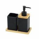 Ver imagem 1 de Jogo de Banheiro 3 Pecas em Bambu e Ceramica Marrom e Preto