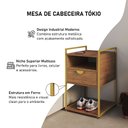 Ver imagem 4 de Mesa de Cabeceira Industrial Tókio com Gavetas e Ferro Dourado para Apoio - Tampo Amêndoa