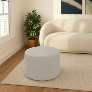 Puff Puf Redondo Linho Cinza