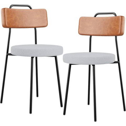 Kit 02 Cadeiras Decorativas Estofada Sala Jantar Barcelona L02 Couríssimo Camel Linho Cinza - Lyam
