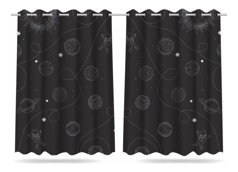 Cortina Universo Planetas Infantil 2,60x1,50- Tecido Premium