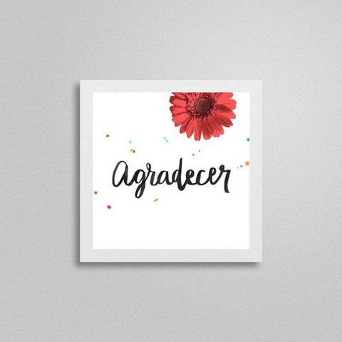 Quadro Quadrado Agradecer Floral 20x20cm:Madeira branca