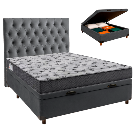 Kit Cama Box Bau + Cabeceira + Colchão Casal D33 - Iso100 - Ortobom