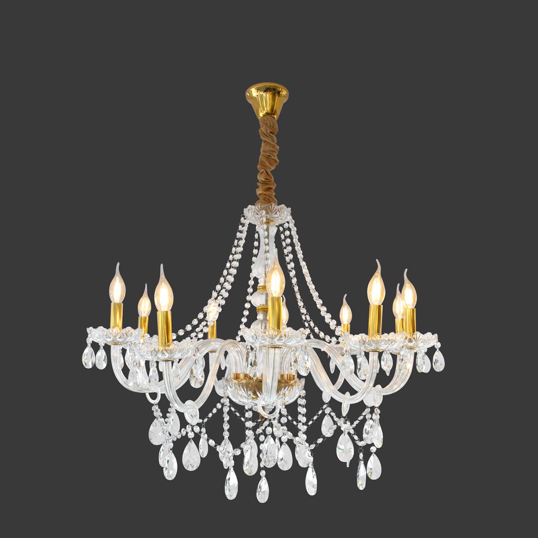 Lustre Candelabro de Cristal 10 Braços Dourado Neotron - 2