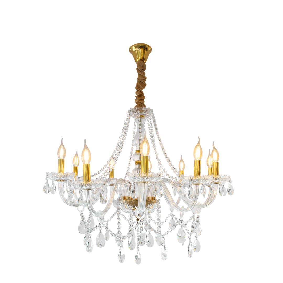 Lustre Candelabro de Cristal 10 Braços Dourado Neotron