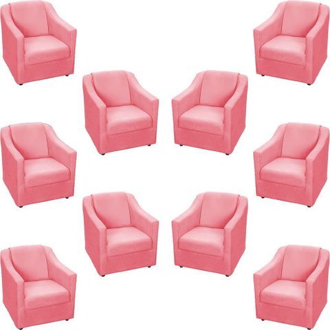 Kit 10 Poltronas Decorativa Mila Pé de Plástico Cromado - Rosê Suede