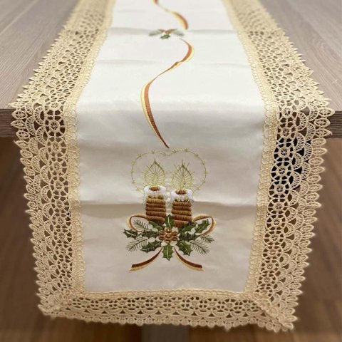 Caminho de Mesa Retangular 40x135cm Natal 101 - Rafimex Creme