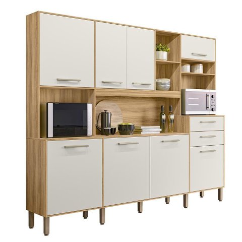 Armario de Cozinha Hortelã com 8 Portas e 2 Gavetas 240 Cm Freijo-off White Freijo-off White