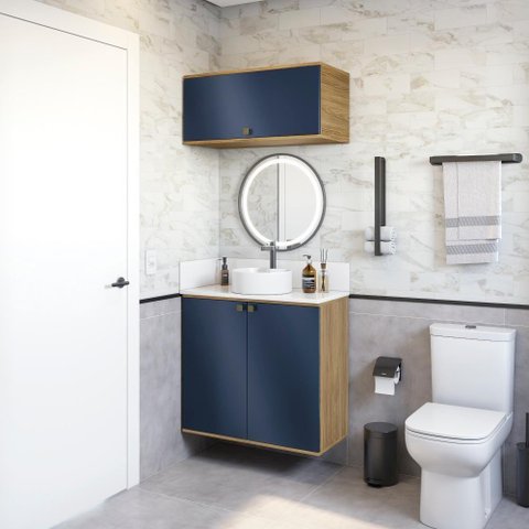 Conjunto para Banheiro com Basculante Kappesberg Celeste 2 Peças Nogueira/azul 80cm