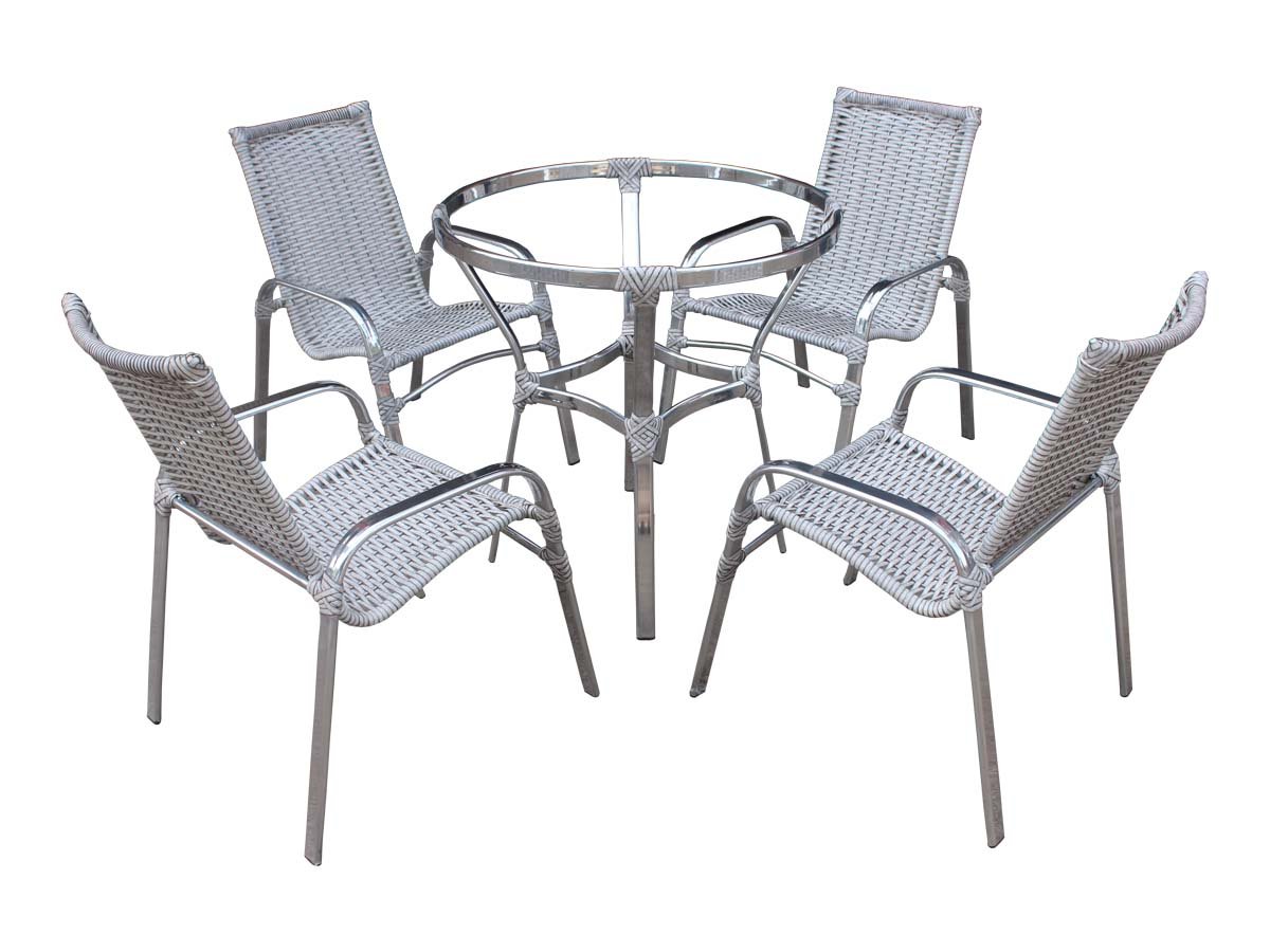 4 Cadeiras Emily e Mesa Adaptada em Alumínio para Área, Jardim, Piscina - Tabaco - 1