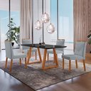Ver imagem 1 de Conjunto Sala de Jantar Mesa Viena Madeira Maciça 140x80cm Tampo Retângular Vidro Preto com 4 Cadeir