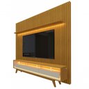 Ver imagem 1 de Rack Retrô com Painel Ripado com Led Nobre com Off White - Gelius Móveis
