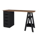 Ver imagem 3 de Escrivaninha Mesa Escritório com e e Pés Cavalete Spirit 5 Gavetas 2 Prateleiras 100% MDF 136cm Nogal e Preto Artany