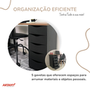 Ver mais imagens de Escrivaninha Mesa Escritório com e e Pés Cavalete Spirit 5 Gavetas 2 Prateleiras 100% MDF 136cm Nogal e Preto Artany