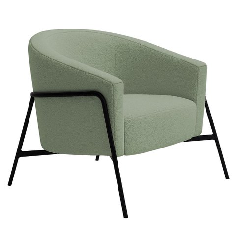 Poltrona Decorativa Maitê Base Aço Preto Bouclé Verde Claro - Nexta Casa