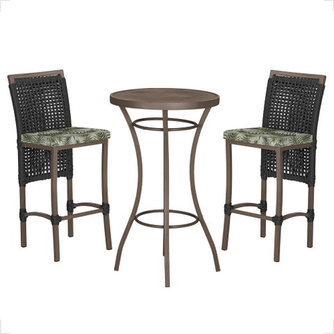 Mesa Bistrô e 2 Banquetas Roma Marrom Corda Náutica Estofado 5 Trama Original