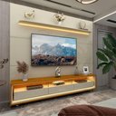 Ver imagem 2 de Rack com Painel Royal/Requinte 2.2 c/Rodízio Off White com Naturale - Gelius Móveis