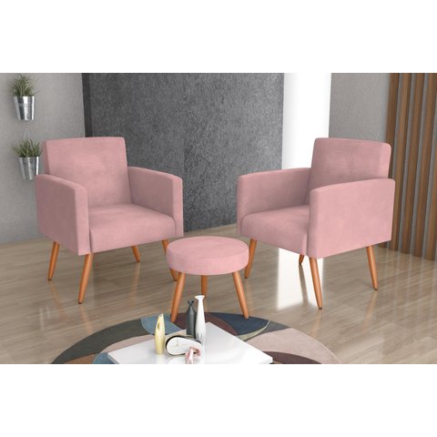 Kit 2 Poltronas + Puff Dallas Turkey Rosa F447 - Matrix