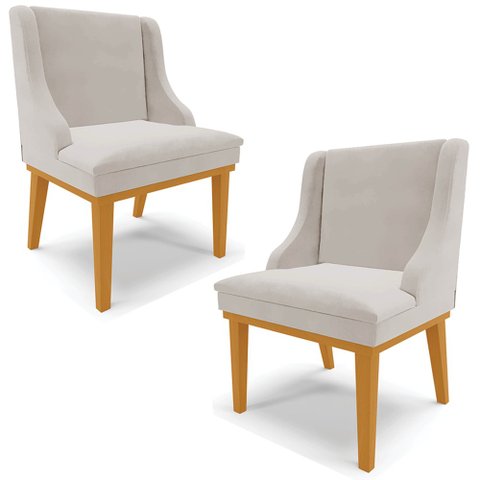 Kit 2 Cadeiras Decorativas Sala de Jantar Base Fixa de Madeira Firenze Veludo Cinza/Castanho G19 - G