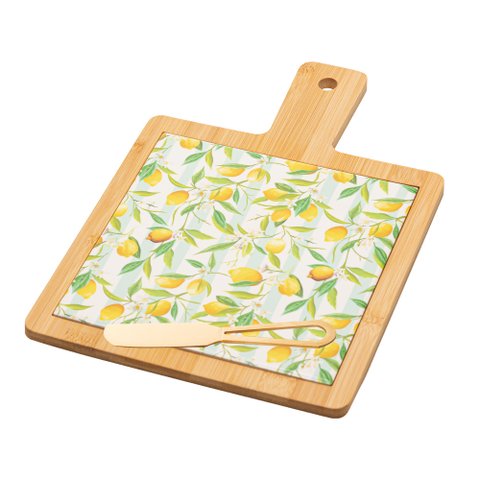 Conjunto 3 Peças para Queijo Tábua com Bandeja Faca Dourada Siciliano Bambu Lyor