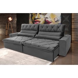 Sofá Retrátil/reclinável França 300cm Suede Velut com Molas no Assento - King House - 2