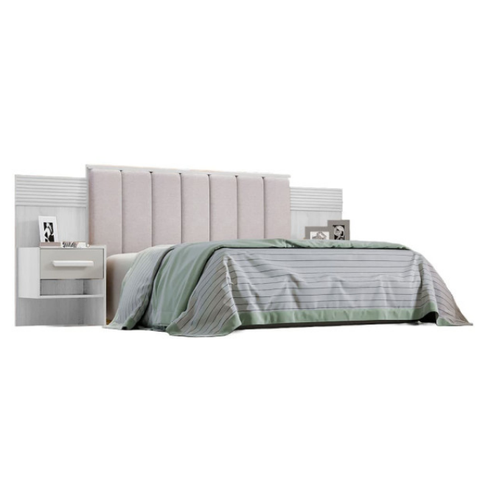 Cabeceira Casal Iris 1,40m com Mesa de Cabeceira Estofada 100% Mdf D Doro Móveis - Branco