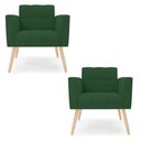 Ver imagem 1 de Kit 2 Poltronas Elisa Veludo Verde Pés Palito Natural - D’Rossi