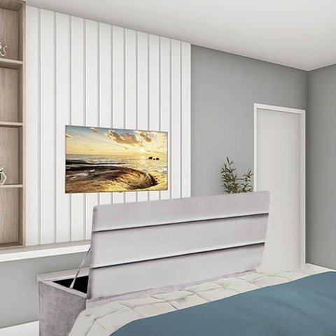 Calçadeira Baú Recamier Estofada Cama King 190cm Argentina Suede Cinza Claro- Mabe Magazine
