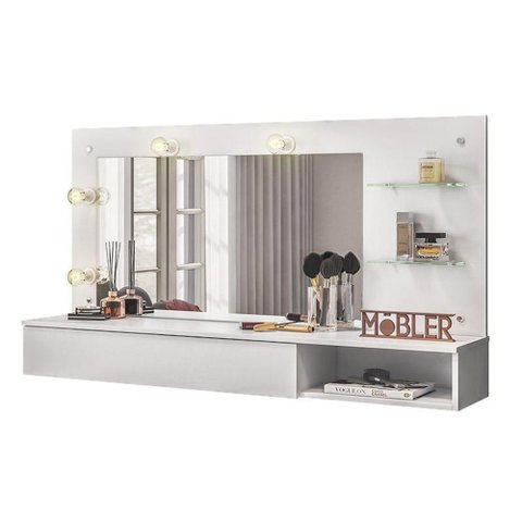 Penteadeira Camarim Suspensa Lumiere com Espelho e 1 Gaveta Branco Fosco Branco Fosco